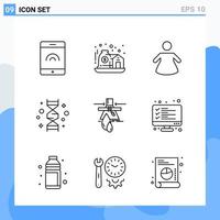 Modern 9 Line style icons Outline Symbols for general use Creative Line Icon Sign Isolated on White Background 9 Icons Pack Creative Black Icon vector background