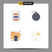 Modern Set of 4 Flat Icons Pictograph of document file strategy explosive format Editable Vector Design Elements