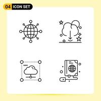 4 Creative Icons for Modern website design and responsive mobile apps 4 Outline Symbols Signs on White Background 4 Icon Pack Creative Black Icon vector background