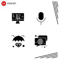 Collection of 4 Vector Icons in solid style Pixle Perfect Glyph Symbols for Web and Mobile Solid Icon Signs on White Background 4 Icons Creative Black Icon vector background