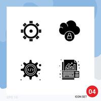 User Interface Pack of 4 Basic Solid Glyphs of construction gear cloud html data Editable Vector Design Elements