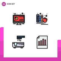 4 Filledline Flat Color concept for Websites Mobile and Apps analytic apple monitor books bathroom Editable Vector Design Elements