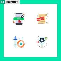 Editable Vector Line Pack of 4 Simple Flat Icons of marketing pipette promotional offer color picker gear Editable Vector Design Elements
