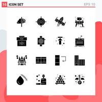 Set of 16 Vector Solid Glyphs on Grid for table living product home space Editable Vector Design Elements