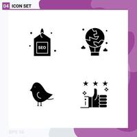 Modern Set of 4 Solid Glyphs Pictograph of engine international search balloon easter Editable Vector Design Elements