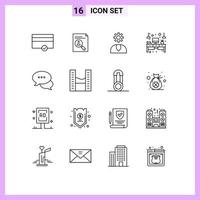 Set of 16 Vector Outlines on Grid for table desk staff computer service Editable Vector Design Elements