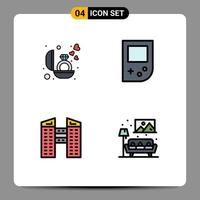 Modern Set of 4 Filledline Flat Colors and symbols such as engagement construction gift gameboy living Editable Vector Design Elements