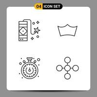 4 Black Icon Pack Outline Symbols Signs for Responsive designs on white background 4 Icons Set Creative Black Icon vector background