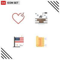 Mobile Interface Flat Icon Set of 4 Pictograms of heart thanksgiving brick wall carpet Editable Vector Design Elements