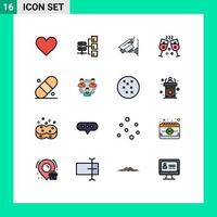 16 concepto de línea llena de color plano para sitios web móviles y aplicaciones de yeso médico vigilancia social elementos de diseño de vectores creativos editables