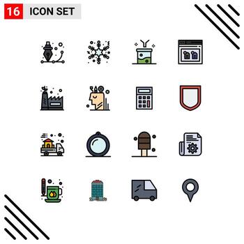 Set of 16 Modern UI Icons Symbols Signs for eco manufacturing document big data and science concept browser raw information Editable Creative Vector Design Elements