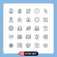 User Interface Pack of 25 Basic Lines of gestures multimedia attached document media player clock Editable Vector Design Elements