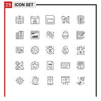 Set of 25 Modern UI Icons Symbols Signs for money art holiday mic sim Editable Vector Design Elements