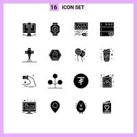 Set of 16 Vector Solid Glyphs on Grid for cinema options module control element Editable Vector Design Elements