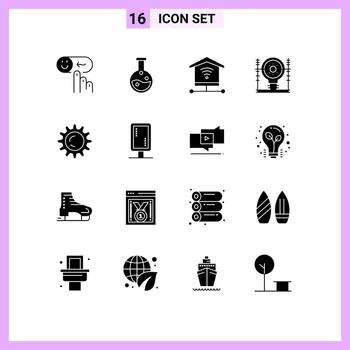 Pack of 16 Modern Solid Glyphs Signs and Symbols for Web Print Media such as day power security generation energy Editable Vector Design Elements