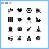 Set of 16 Modern UI Icons Symbols Signs for cupboard search report data analysis Editable Vector Design Elements