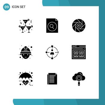 9 Thematic Vector Solid Glyphs and Editable Symbols of experiance user entertainment ambient miner Editable Vector Design Elements