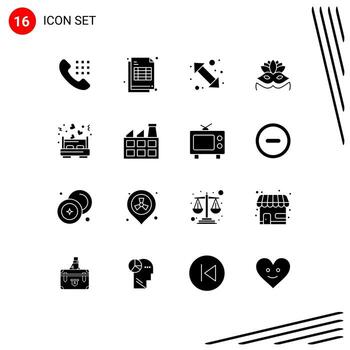 16 Universal Solid Glyphs Set for Web and Mobile Applications dating eye mask arrow costume mask up right Editable Vector Design Elements