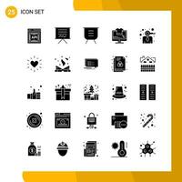 25 Icon Set Solid Style Icon Pack Glyph Symbols isolated on White Backgound for Responsive Website Designing Creative Black Icon vector background