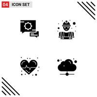 Mobile Interface Solid Glyph Set of 4 Pictograms of islamic science builder labour cloud Editable Vector Design Elements