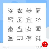 Pack of 16 Modern Outlines Signs and Symbols for Web Print Media such as factory city environment residence house Editable Vector Design Elements