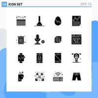 Pack of 16 Modern Solid Glyphs Signs and Symbols for Web Print Media such as dustbin report easter page document Editable Vector Design Elements