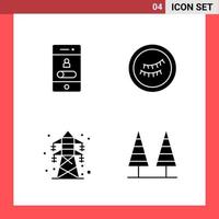 4 Icon Pack Solid Style Glyph Symbols on White Background Simple Signs for general designing Creative Black Icon vector background