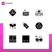 Set of 9 Modern UI Icons Symbols Signs for tag label wedding ecommerce bloone Editable Vector Design Elements