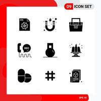 Set of 9 Modern UI Icons Symbols Signs for help communication bag center toolkit Editable Vector Design Elements