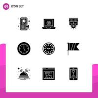 Set of 9 Modern UI Icons Symbols Signs for golf wall business clock products Editable Vector Design Elements