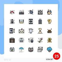Pack of 25 Modern Filled line Flat Colors Signs and Symbols for Web Print Media such as marketing laptop bomb shopping science Editable Vector Design Elements