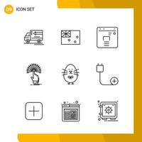 9 Icon Set Line Style Icon Pack Outline Symbols isolated on White Backgound for Responsive Website Designing Creative Black Icon vector background