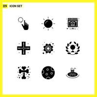 Stock Vector Icon Pack of 9 Line Signs and Symbols for labour gear database day location Editable Vector Design Elements