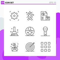 conjunto de 9 iconos en estilo de línea símbolos de contorno creativo para el diseño de sitios web y aplicaciones móviles signo de icono de línea simple aislado sobre fondo blanco 9 iconos creativo fondo de vector de icono negro