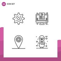 Mobile Interface Line Set of 4 Pictograms of internet location wish list online bulb Editable Vector Design Elements