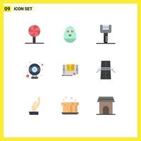 User Interface Pack of 9 Basic Flat Colors of tablet file kitchenware application hardware Editable Vector Design Elements