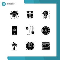 Vector Pack of 9 Glyph Symbols Solid Style Icon Set on White Background for Web and Mobile Creative Black Icon vector background