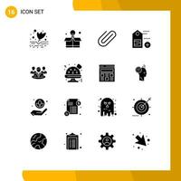 Modern Set of 16 Solid Glyphs and symbols such as conversation chat attach group label Editable Vector Design Elements