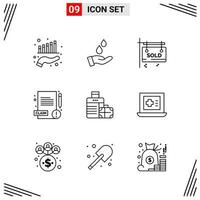 9 Icons Line Style Grid Based Creative Outline Symbols for Website Design Simple Line Icon Signs Isolated on White Background 9 Icon Set Creative Black Icon vector background