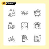 9 Creative Icons for Modern website design and responsive mobile apps 9 Outline Symbols Signs on White Background 9 Icon Pack Creative Black Icon vector background