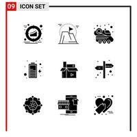 9 General Icons for website design print and mobile apps 9 Glyph Symbols Signs Isolated on White Background 9 Icon Pack Creative Black Icon vector background