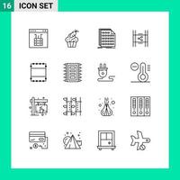 16 Universal Outlines Set for Web and Mobile Applications movie distribution easter document coding Editable Vector Design Elements