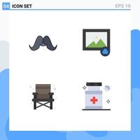 Set of 4 Modern UI Icons Symbols Signs for moustache camping male image healthcare Editable Vector Design Elements