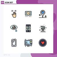 User Interface Pack of 9 Basic Filledline Flat Colors of media sad loud eye eye Editable Vector Design Elements