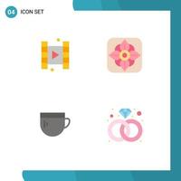 Modern Set of 4 Flat Icons Pictograph of video basic flower cup present Editable Vector Design Elements