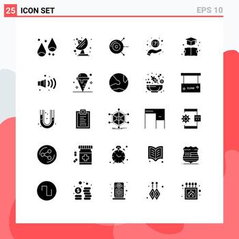 paquete de interfaz de usuario de 25 glifos sólidos básicos de soporte informático de libros de educación ayuda elementos de diseño de vectores editables