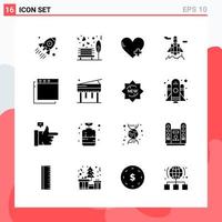 Collection of 16 Vector Icons in solid style Modern Glyph Symbols for Web and Mobile Solid Icon Sign Isolated on White Background 16 Icons Creative Black Icon vector background