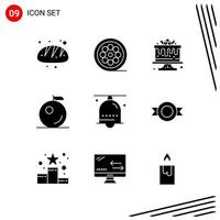 colección de 9 iconos vectoriales en estilo sólido símbolos de glifo perfecto de píxel para web y móvil signos de icono sólido sobre fondo blanco 9 iconos fondo de vector de icono negro creativo