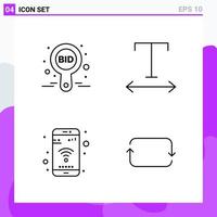 Set of 4 icons in Line style Creative Outline Symbols for Website Design and Mobile Apps Simple Line Icon Sign Isolated on White Background 4 Icons Creative Black Icon vector background