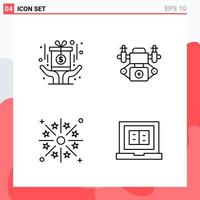 Collection of 4 Vector Icons in Line style Modern Outline Symbols for Web and Mobile Line Icon Sign Isolated on White Background 4 Icons Creative Black Icon vector background